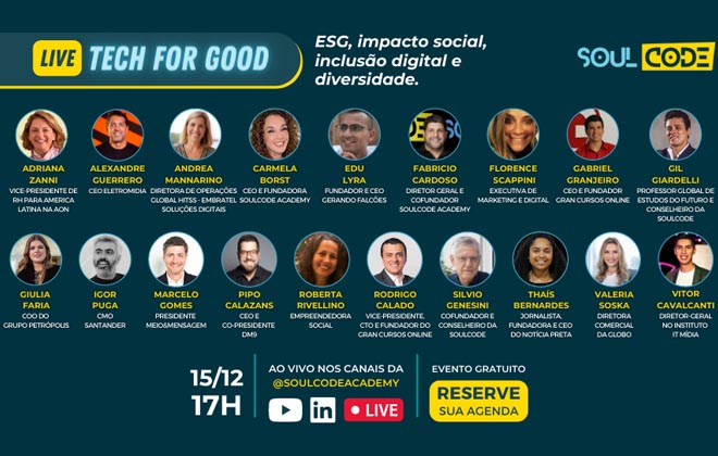 SoulCode Academy completa dois anos e comemora com live sobre ESG e Tech For Good
